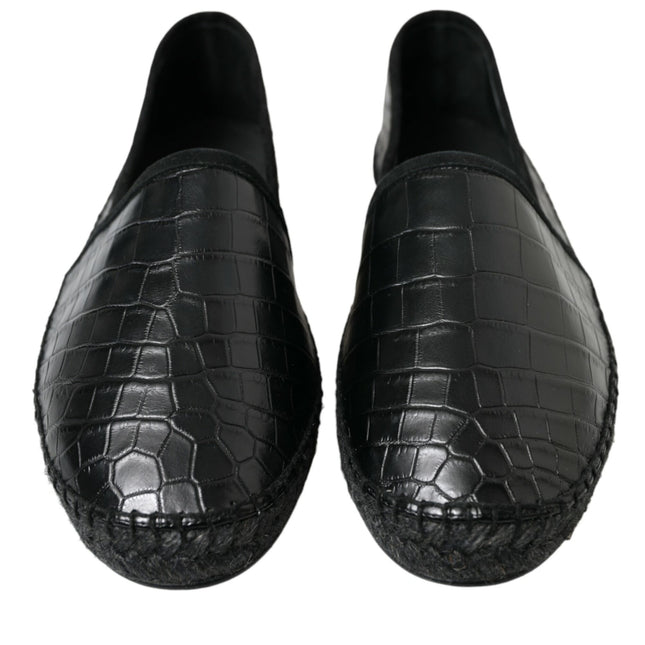 Dolce & Gabbana Black Exotic Leather Espadrilles Slip On Shoes