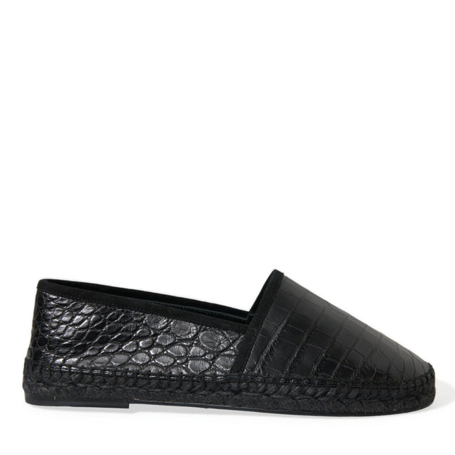 Dolce & Gabbana Black Exotic Leather Espadrilles Slip On Shoes