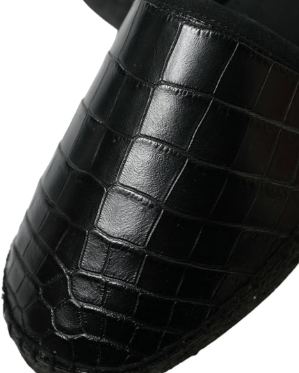 Dolce & Gabbana Black Exotic Leather Espadrilles Slip On Shoes