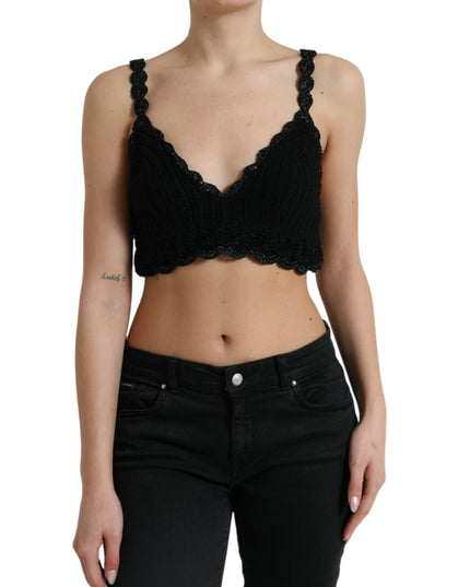 Dolce & Gabbana Black Cotton Bustier Cropped Crochet Tank Top