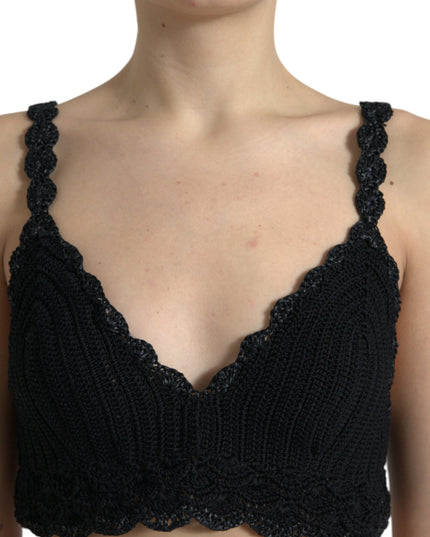 Dolce & Gabbana Black Cotton Bustier Cropped Crochet Tank Top