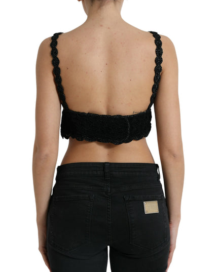 Dolce & Gabbana Black Cotton Bustier Cropped Crochet Tank Top