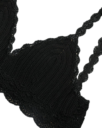 Dolce & Gabbana Black Cotton Bustier Cropped Crochet Tank Top
