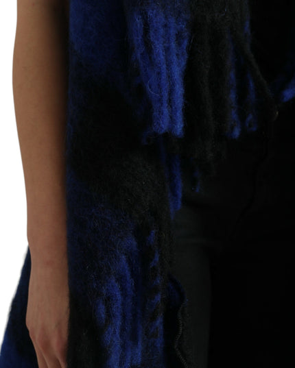 Dolce & Gabbana Black Blue Buffalo Check Poncho Coat Sweater