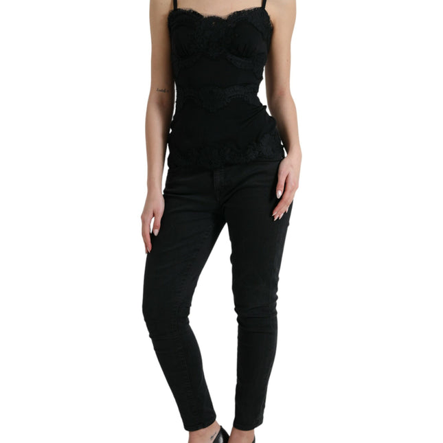 Dolce & Gabbana Black Silk Stretch Lace Sleeveless Tank Top