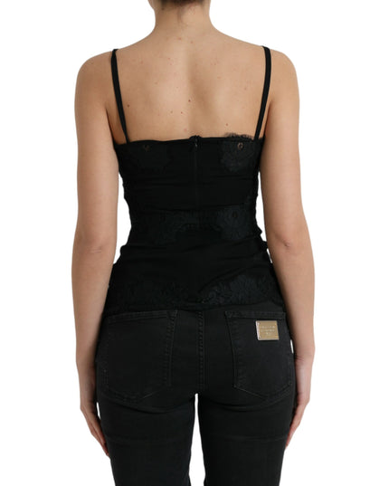 Dolce & Gabbana Black Silk Stretch Lace Sleeveless Tank Top
