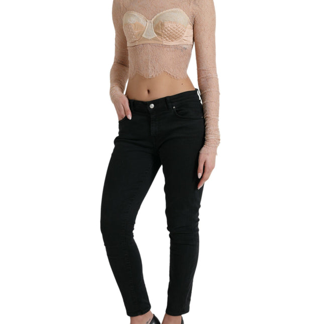 Dolce & Gabbana Beige Nylon Floral Lace Bustier Cropped Top