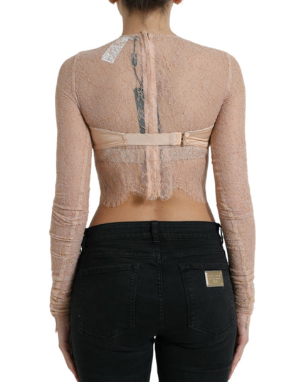 Dolce & Gabbana Beige Nylon Floral Lace Bustier Cropped Top