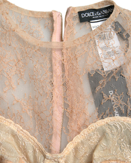 Dolce & Gabbana Beige Nylon Floral Lace Bustier Cropped Top