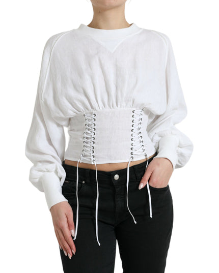 Dolce & Gabbana White Cotton Corset Cropped Long Sleeves Topclothing