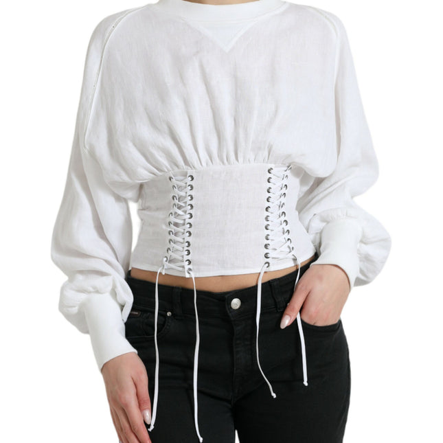 Dolce & Gabbana White Cotton Corset Cropped Long Sleeves Topclothing