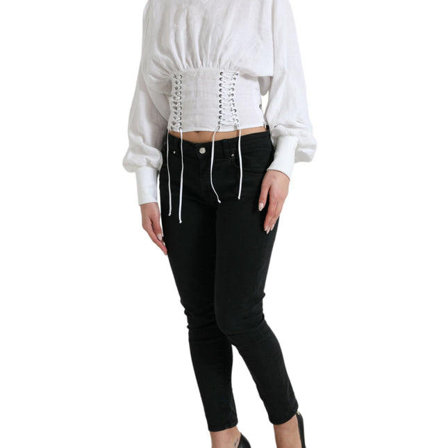 Dolce & Gabbana White Cotton Corset Cropped Long Sleeves Topclothing