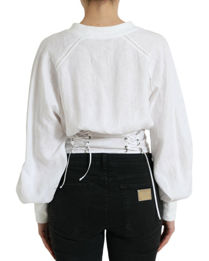 Dolce & Gabbana White Cotton Corset Cropped Long Sleeves Topclothing