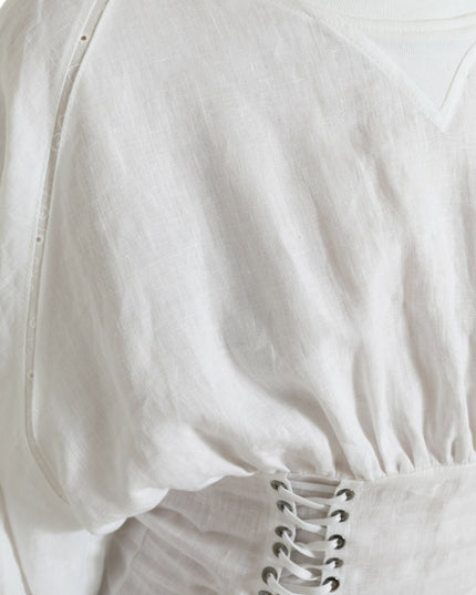 Dolce & Gabbana White Cotton Corset Cropped Long Sleeves Topclothing