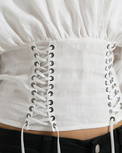 Dolce & Gabbana White Cotton Corset Cropped Long Sleeves Topclothing