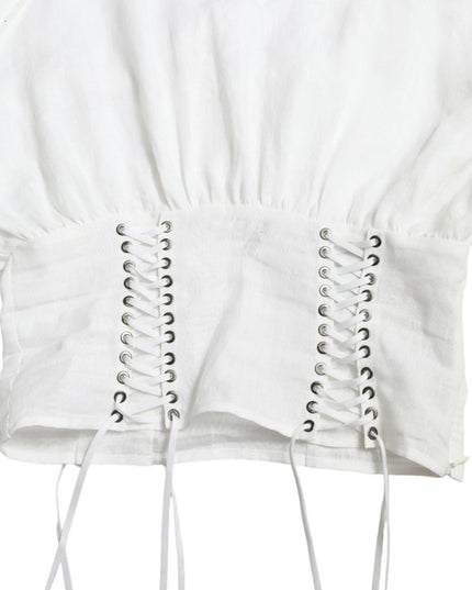 Dolce & Gabbana White Cotton Corset Cropped Long Sleeves Topclothing