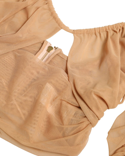 Dolce & Gabbana Brown Nylon Stretch Open Shoulder Cropped Top