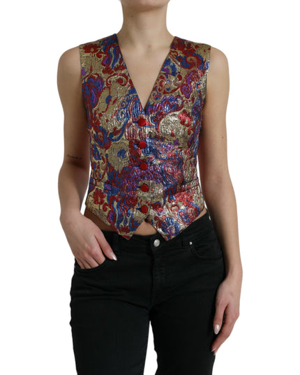 Dolce & Gabbana Multicolor Jacquard Button Waistcoat Vest Top