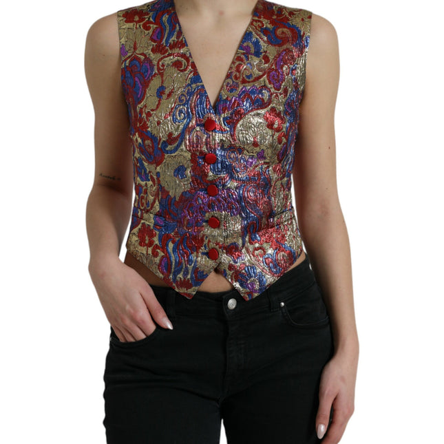 Dolce & Gabbana Multicolor Jacquard Button Waistcoat Vest Top