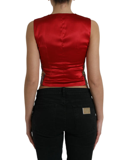 Dolce & Gabbana Multicolor Jacquard Button Waistcoat Vest Top