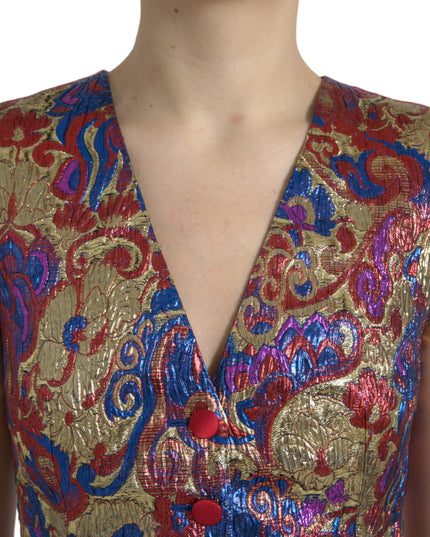 Dolce & Gabbana Multicolor Jacquard Button Waistcoat Vest Top