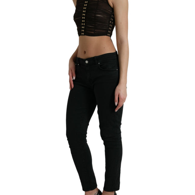 Dolce & Gabbana Brown Embellished Nylon Stretch Cropped Top