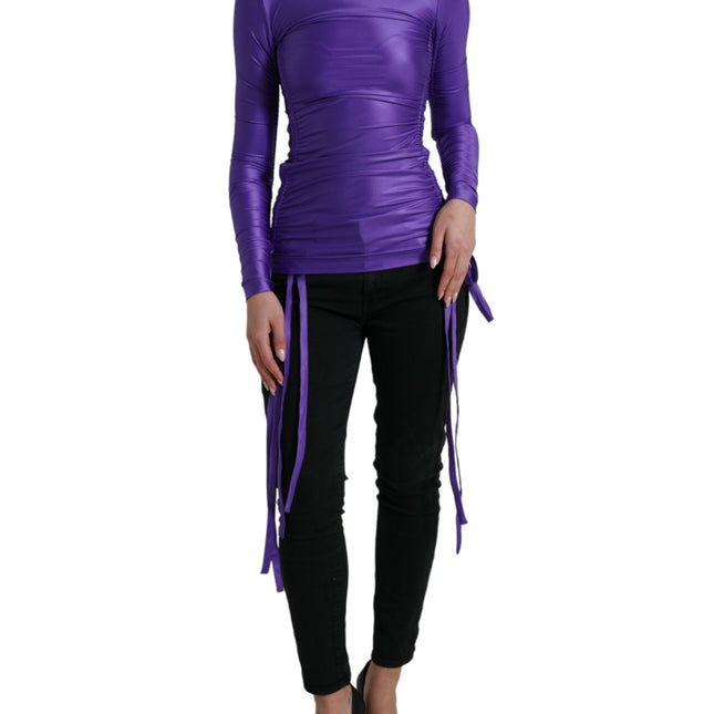 Dolce & Gabbana Purple Nylon Stretch Slim Long Sleeves Top
