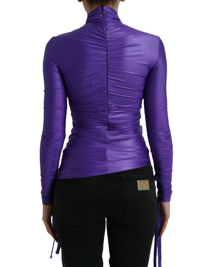Dolce & Gabbana Purple Nylon Stretch Slim Long Sleeves Top
