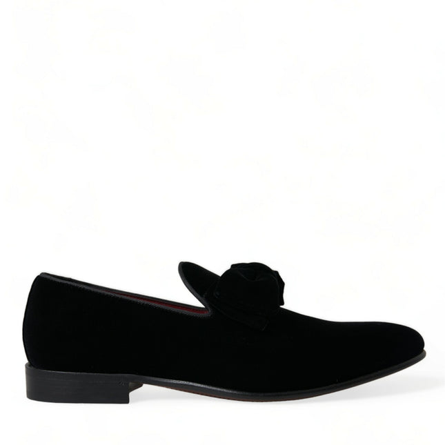Dolce & Gabbana Black Velvet Loafers Formal Dress Shoes