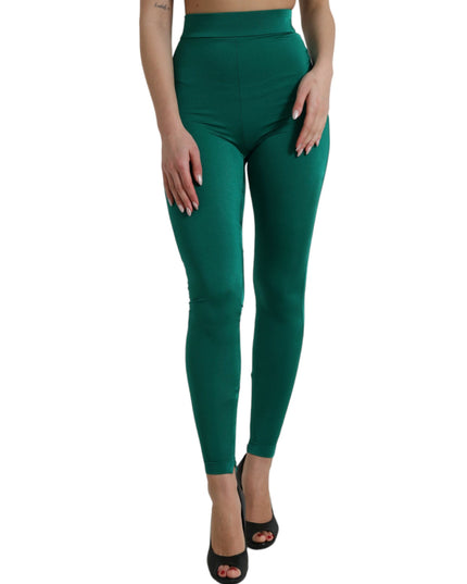 Dolce & Gabbana Green Nylon Stretch Slim Leggings Pants
