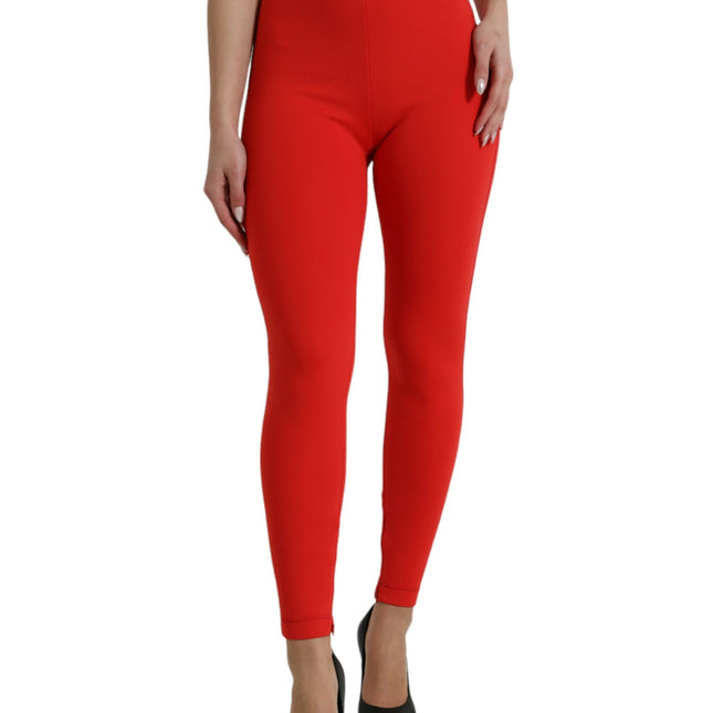 Dolce & Gabbana Red Nylon Stretch Slim Leggings Pants