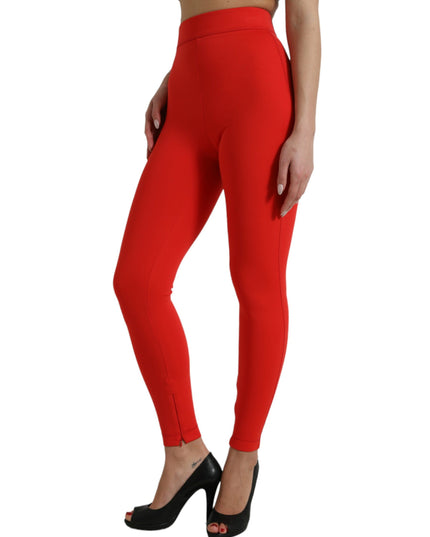Dolce & Gabbana Red Nylon Stretch Slim Leggings Pants