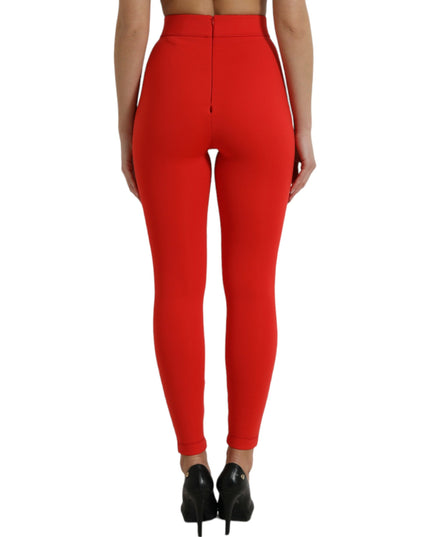 Dolce & Gabbana Red Nylon Stretch Slim Leggings Pants