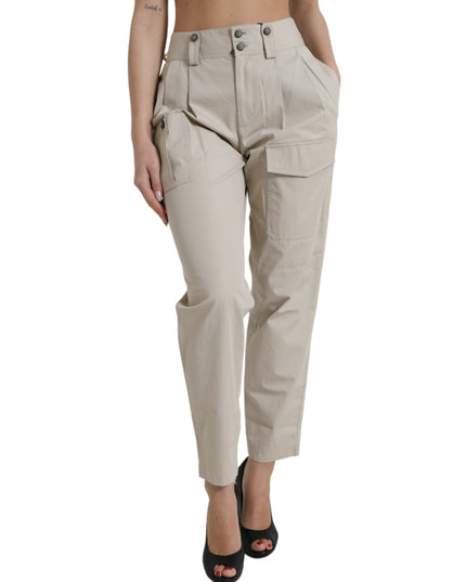 Dolce & Gabbana Beige Cotton High Waist Tapered Pants