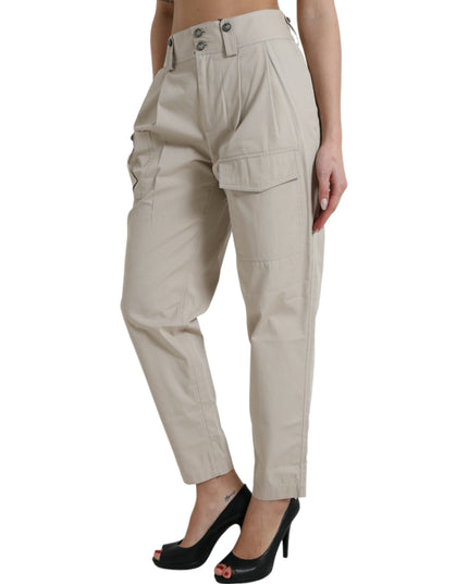 Dolce & Gabbana Beige Cotton High Waist Tapered Pants