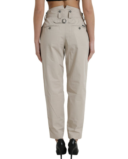 Dolce & Gabbana Beige Cotton High Waist Tapered Pants