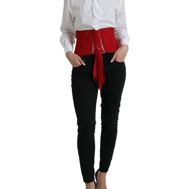 Dolce & Gabbana Red Silk Belt Waist Lace Up Strap Corset