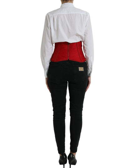 Dolce & Gabbana Red Silk Belt Waist Lace Up Strap Corset