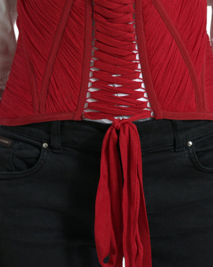 Dolce & Gabbana Red Silk Belt Waist Lace Up Strap Corset