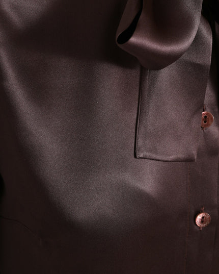 Dolce & Gabbana Brown Silk Ascot Collar Long Sleeve Blouse Top