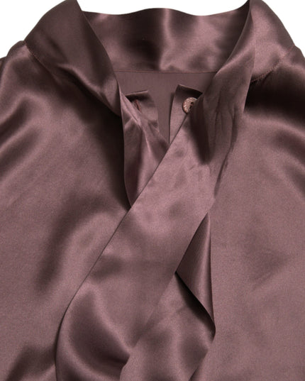 Dolce & Gabbana Brown Silk Ascot Collar Long Sleeve Blouse Top