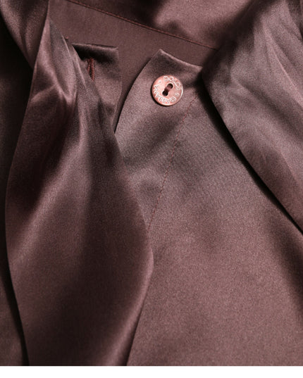 Dolce & Gabbana Brown Silk Ascot Collar Long Sleeve Blouse Top