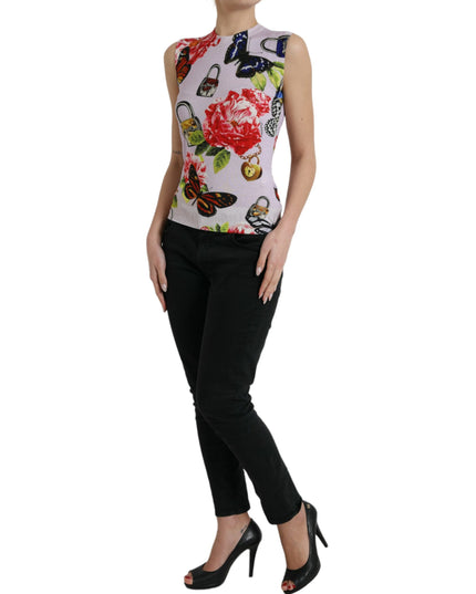 Dolce & Gabbana Multicolor Floral Padlock Butterfly Tank Top