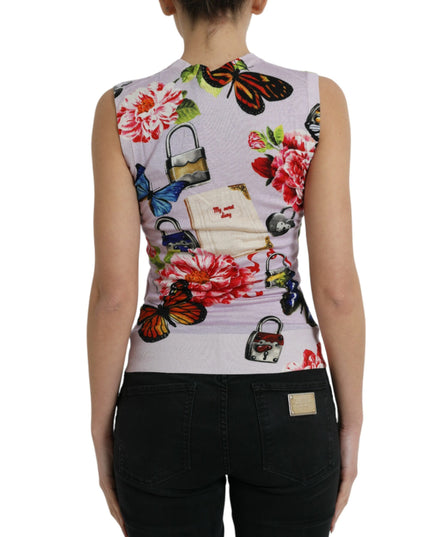 Dolce & Gabbana Multicolor Floral Padlock Butterfly Tank Top