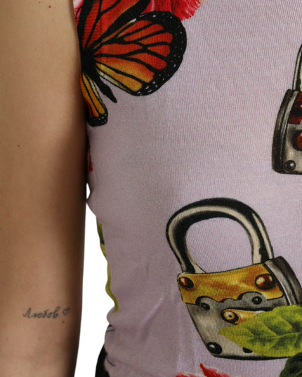Dolce & Gabbana Multicolor Floral Padlock Butterfly Tank Top