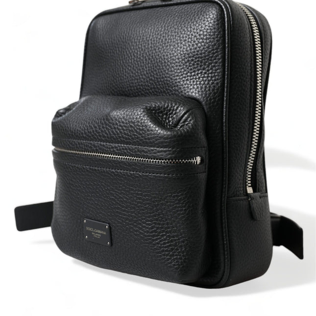 Dolce & Gabbana Black Calfskin Leather Logo Palermo Backpack Bag