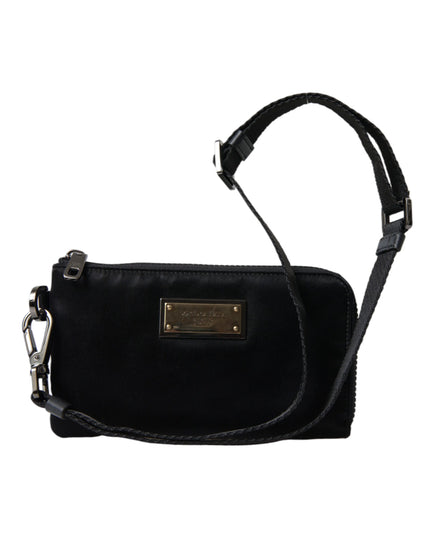 Dolce & Gabbana Black Nylon Logo Plaque Keyring Pouch Clutch Bag