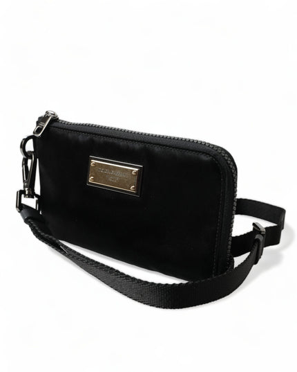 Dolce & Gabbana Black Nylon Logo Plaque Keyring Pouch Clutch Bag