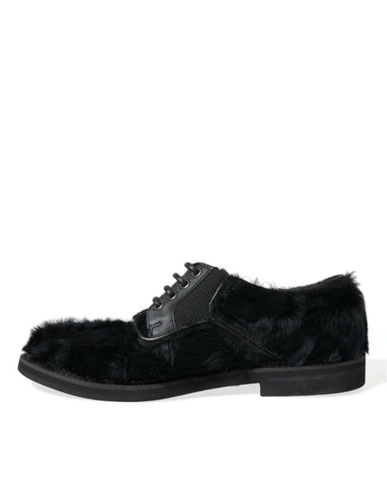 Dolce & Gabbana Black Fur Leather Lace Up Derby Dress Shoes