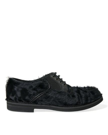Dolce & Gabbana Black Fur Leather Lace Up Derby Dress Shoes